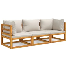 3-cz. ogrodowy zestaw wypoczynkowy, jasnoszare poduszki, drewno