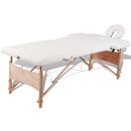 Składany stół do masażu z drewnianą ramą, 2 strefy, kremowy