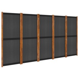 Parawan 5-panelowy, czarny, 350 x 180 cm