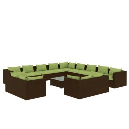 14-cz. ogrodowy zestaw wypoczynkowy, poduszki, rattan PE, brąz