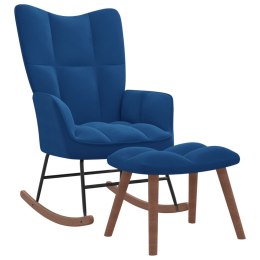 Fotel bujany z podnóżkiem, niebieski, obity aksamitem