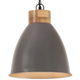 Industrialna lampa wisząca, szare żelazo i drewno, 35 cm, E27