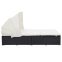 2-osobowy leżak z poduszką, polirattan, czarny