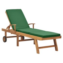 Leżak z poduszką, lite drewno tekowe, zielony