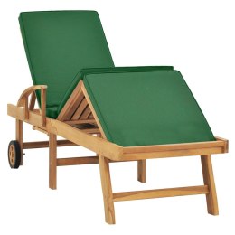 Leżak z poduszką, lite drewno tekowe, zielony
