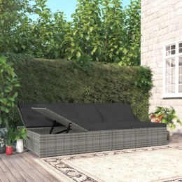 Rozkładane łóżko ogrodowe z poduszkami, polirattan, ciemnoszare