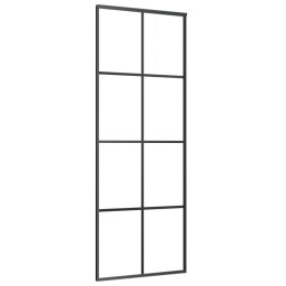 Drzwi przesuwne, czarne, 76x205 cm, szkło ESG i aluminium