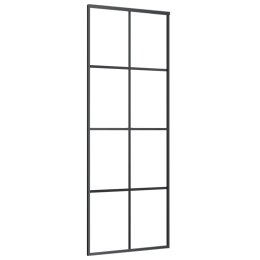 Drzwi przesuwne, aluminium i szkło ESG, 76x205 cm, czarne
