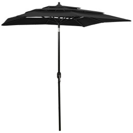 3-poziomowy parasol na aluminiowym słupku, czarny, 2x2 m