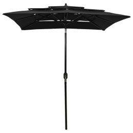 3-poziomowy parasol na aluminiowym słupku, czarny, 2x2 m