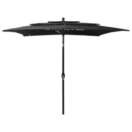 3-poziomowy parasol na aluminiowym słupku, czarny, 2,5x2,5 m