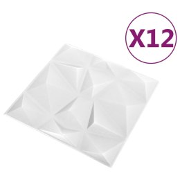 Panele ścienne 3D, 12 szt., 50x50 cm, diamentowa biel, 3 m²