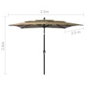 3-poziomowy parasol na aluminiowym słupku, taupe, 2,5x2,5 m