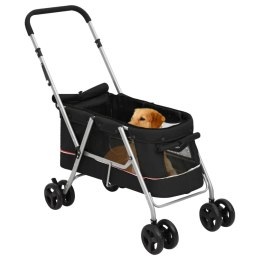 Składany wózek dla psa, czarny, 100x49x96 cm, lniana tkanina