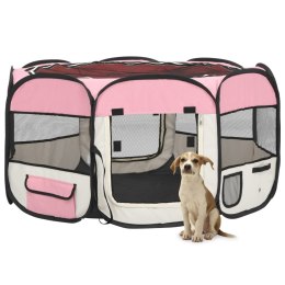 Składany kojec dla psa, z torbą, różowy, 125x125x61 cm