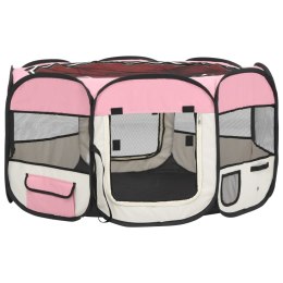 Składany kojec dla psa, z torbą, różowy, 125x125x61 cm