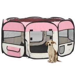 Składany kojec dla psa, z torbą, różowy, 145x145x61 cm
