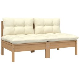 2-osobowa sofa ogrodowa z kremowymi poduszkami, drewno sosnowe