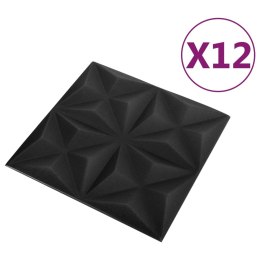 Panele ścienne 3D, 12 szt., 50x50 cm, czerń origami, 3 m²