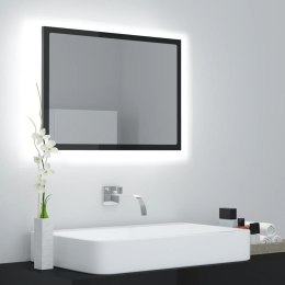 Lustro łazienkowe LED, wysoki połysk, szare, 60x8,5x37cm, akryl