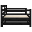 Łóżko dzienne rozsuwane, czarne, 90x200 cm, lite drewno sosnowe