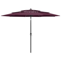 3-poziomowy parasol na aluminiowym słupku, bordowy, 3 m
