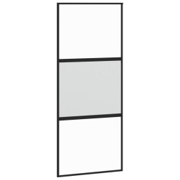 Drzwi przesuwne, czarne, 90x205 cm, szkło hartowane, aluminium