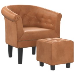  Fotel klubowy z podnóżkiem, brązowy, obity sztuczną skórą
