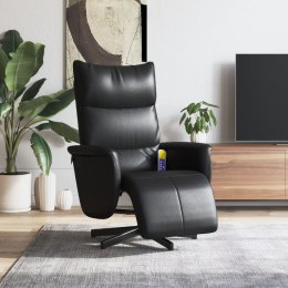  Rozkładany fotel masujący z podnóżkiem, czarny, sztuczna skóra