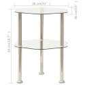  2-poziomowy stolik, 38x38x50 cm, przezroczyste szkło hartowane
