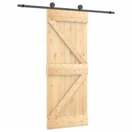  Drzwi przesuwne z osprzętem, 85x210 cm, lite drewno sosnowe