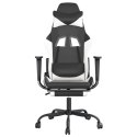  Fotel gamingowy z podnóżkiem, czarno-biały, sztuczna skóra