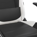  Fotel gamingowy z podnóżkiem, czarno-biały, sztuczna skóra