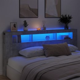  Wezgłowie łóżka z LED, szarość betonu, 220x18,5x103,5 cm