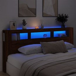  Wezgłowie łóżka z LED, brązowy dąb, 220x18,5x103,5 cm