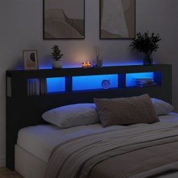  Wezgłowie łóżka z LED, czarne, 220x18,5x103,5 cm