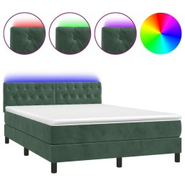  Łóżko kontynentalne z materacem i LED zielony aksamit 140x190cm