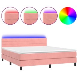  Łóżko kontynentalne z materacem i LED, różowy aksamit 160x200cm