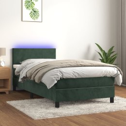  Łóżko kontynentalne z materacem i LED zielony aksamit 90x200 cm