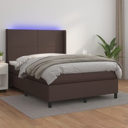  Łóżko kontynentalne z materacem i LED, brąz, ekoskóra 140x200cm