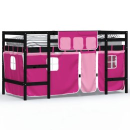  Dziecięce łóżko na antresoli, różowe zasłonki, 80x200 cm