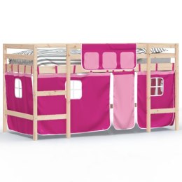  Dziecięce łóżko na antresoli, różowe zasłonki, 90x200 cm, sosna