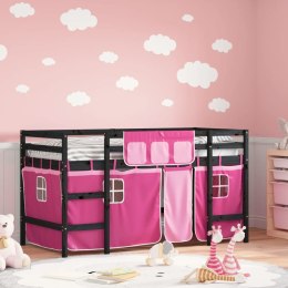  Dziecięce łóżko na antresoli, różowe zasłonki, 90x200 cm, sosna