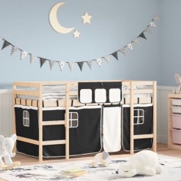  Dziecięce łóżko na antresoli, biało-czarne zasłonki, 90x190 cm