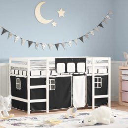  Dziecięce łóżko na antresoli, biało-czarne zasłonki, 90x190 cm