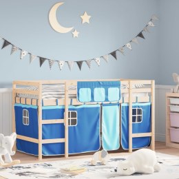 Dziecięce łóżko na antresoli, niebieskie zasłonki, 90x190 cm