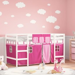  Dziecięce łóżko na antresoli, różowe zasłonki, 90x190 cm