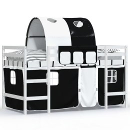  Dziecięce łóżko na antresoli, z tunelem, biało-czarne, 90x190cm