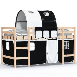  Dziecięce łóżko na antresoli, z tunelem, biało-czarne, 90x200cm
