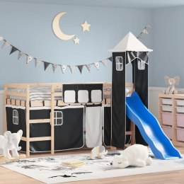 Dziecięce łóżko na antresoli, z wieżą, biało-czarne, 90x190 cm